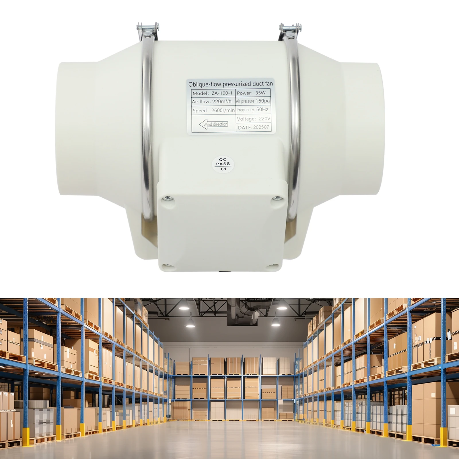 Rohrventilator, Inline-Kanalbelüftung, 100 mm, 10,2 cm, Luftabsaugventilator, 220 m3/h, für den Einsatz im Haus, Büro, Garten, 220 V, EU-Stecker-Lüftungssystem