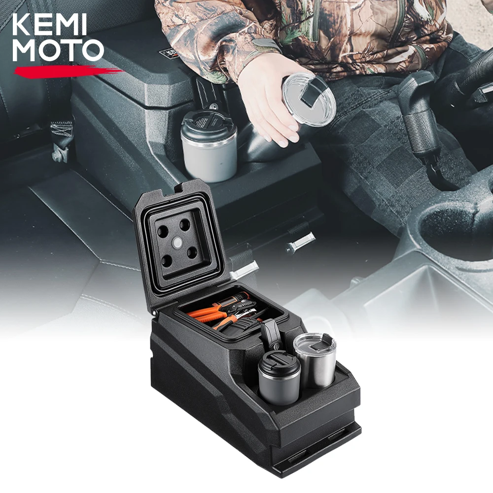 

KEMIMOTO Armrest Organizer Storage Box with Cup Holder Compatible with Polaris Ranger XP 1000 UTV Center Console for Bench Seat