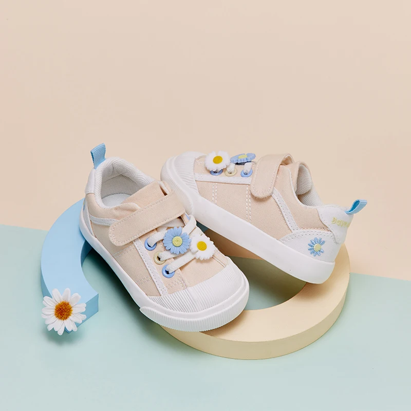 Dave Bella Children Girls Canvas Shoes Prints Casual Sneakers flower decoration Shoes Apricot Kids Shoes Girls DB3222554