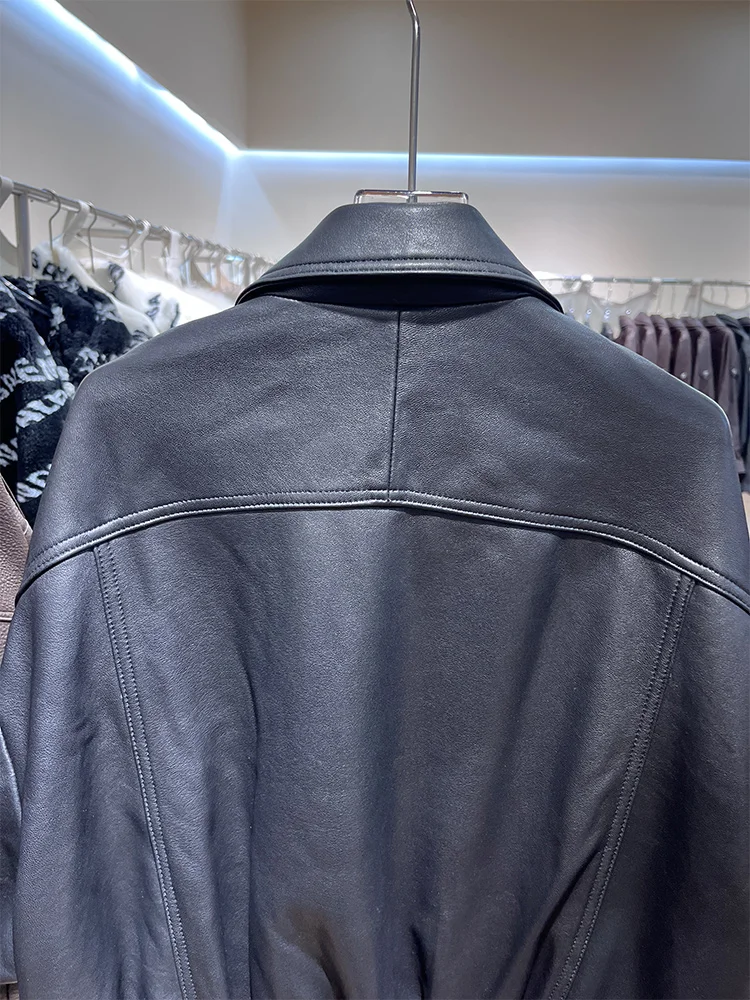 سترة نسائية غير رسمية على الموضة من جلد الغنم الطبيعي الحقيقي ملابس خروج نسائية سترة جلدية خارجية #5