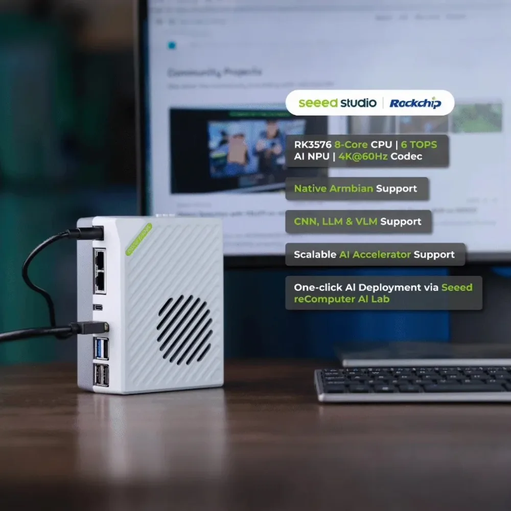 Open Rockchip AI Box reComputer RK3576-30 tailored 8-core Linux reComputer RK3576-20 6TOPS NPU for AI Application Development