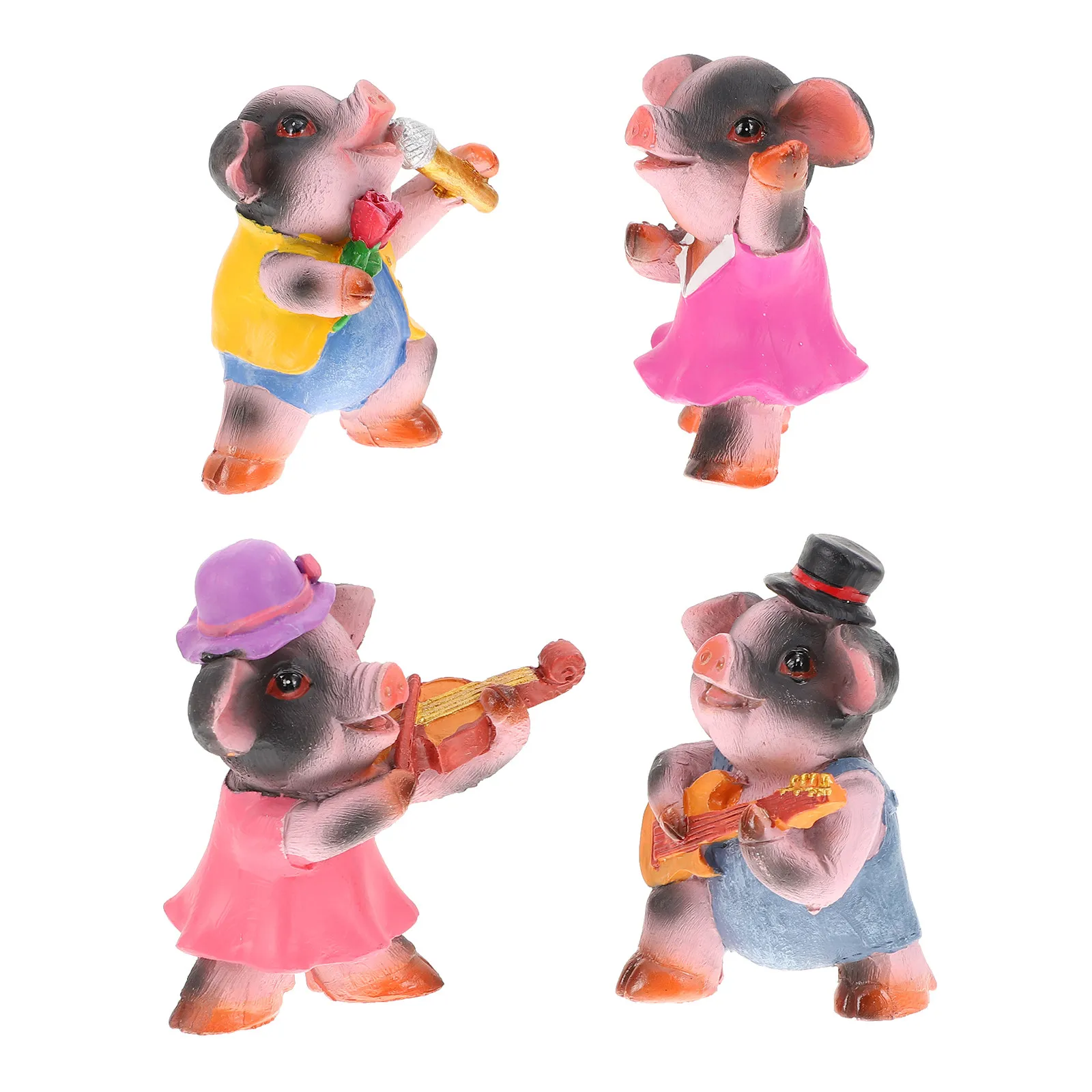 4Pcs Adorable Pig Shape Resin Micro Landscape Ornament Set for Fairy Garden Bonsai Desktop Home Office Outdoor Decor