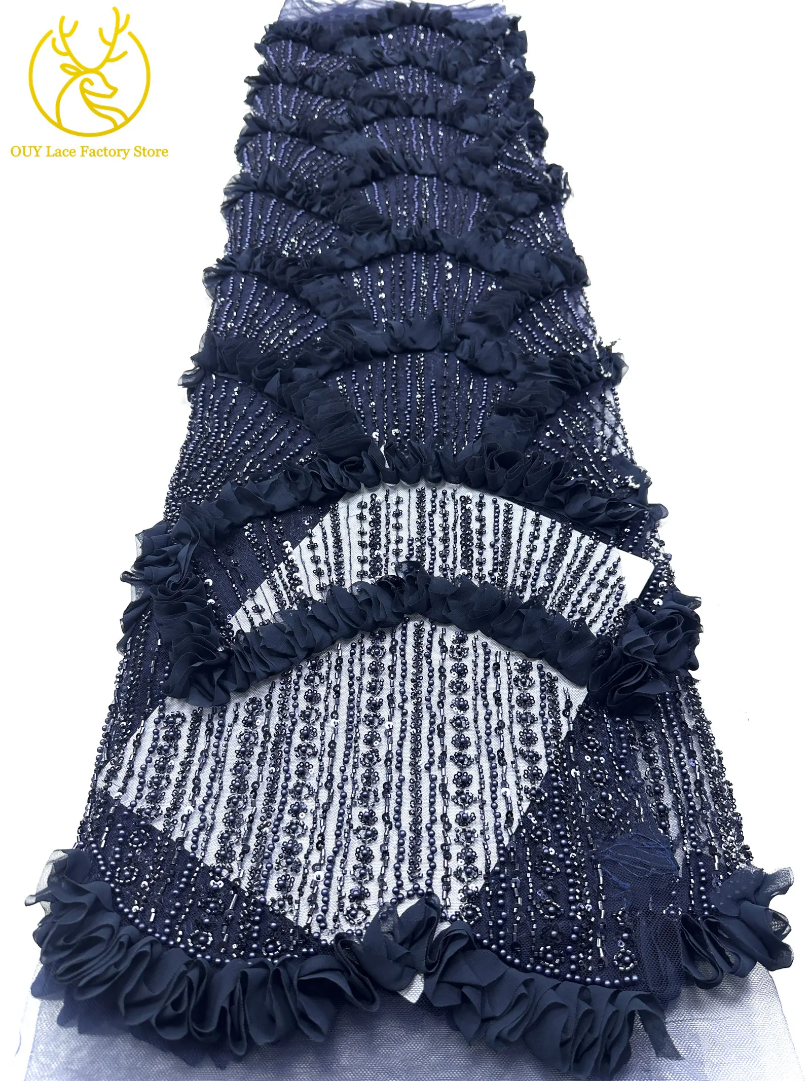 3D High-End Französischer Mesh-Stoff mit Stickerei und Perlen, Spitzenstoff 2026, Hochwertiger Afrikanischer Pailletten-Tüll für Hochzeitskleider zum Nähen – Detail 20