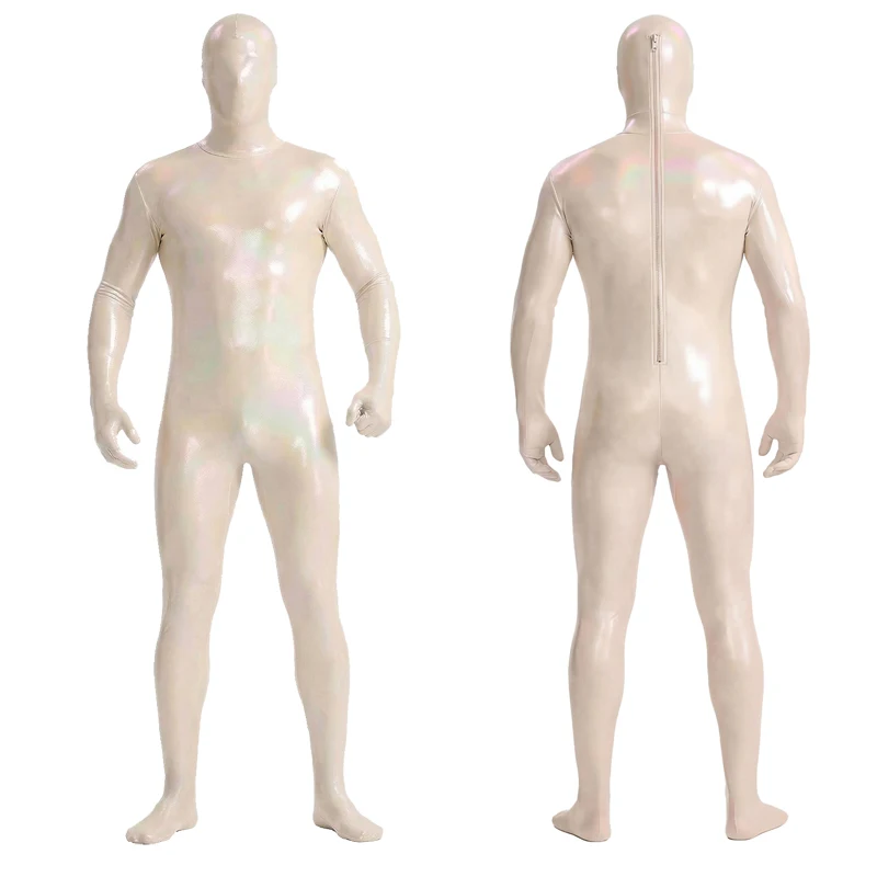 Gradient Color Body Spandex Zentai Suit, High Stretch Shiny Glossy Bodysuit with Back Zipper for Anime Cosplay & Performance