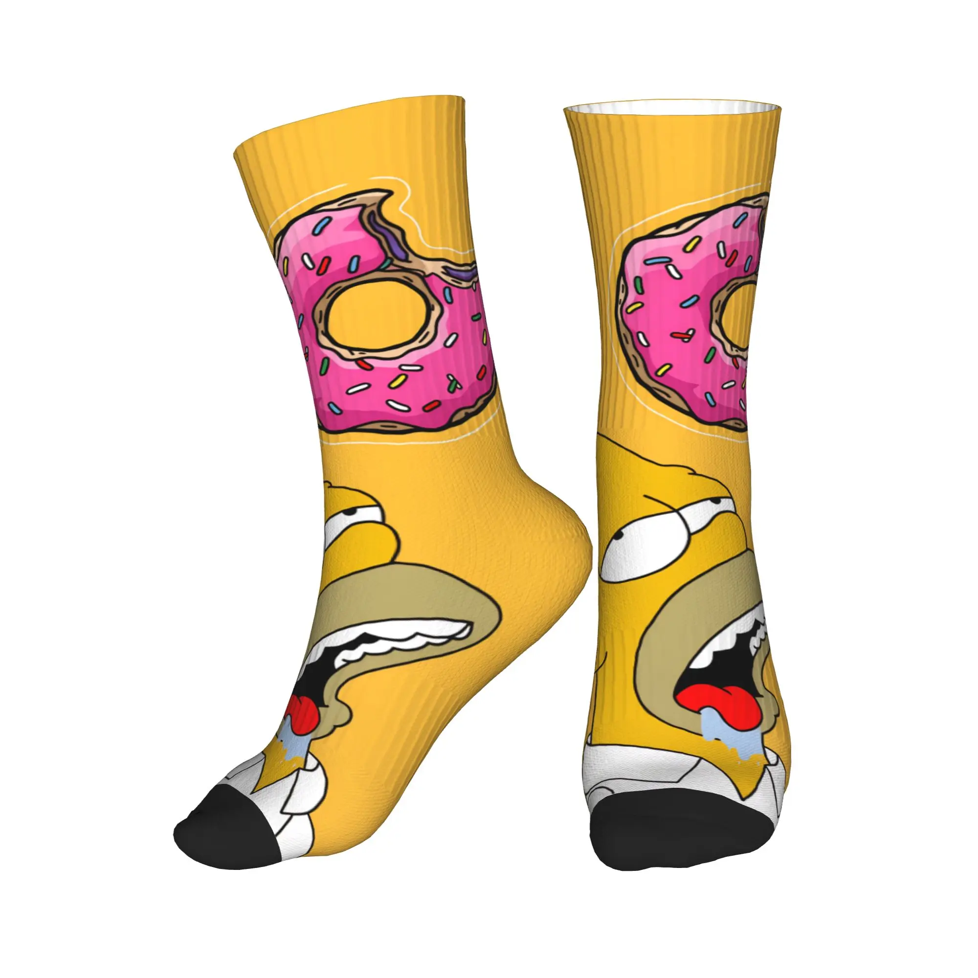 

Funny S-Simpsons Drooling Over Donut Stockings Men Socks Soft Breathable Fashion Socks Spring Skateboard Anti Skid Design Socks