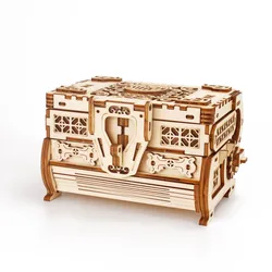 Jewelry Wooden Puzzle Box Antique Secret Treasure Mechanical Model Construction Kit DIY Brain Teaser Project for Adult and Kids