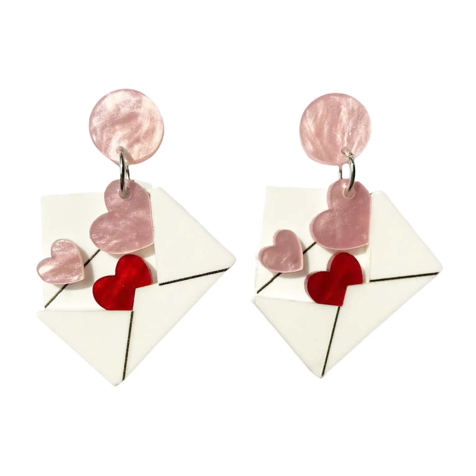 NEW - 2025 Valentines Day Earrings for Women - Heart Glitzy Red Envelope Love Letters Statement Drop Earrings #EAR1000293