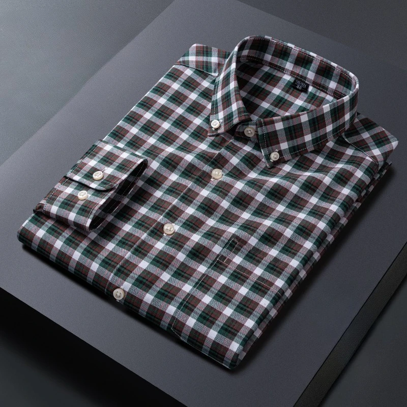 New in shirt 100%cotton oxford long sleeve shirts for men casual plaid tops slim fit soft designer striped clothes
