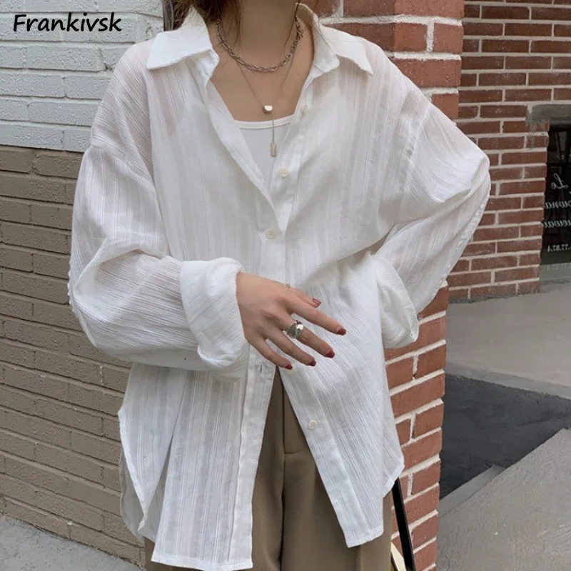 Loose Shirts Women Summer Office-lady Sun-proof Japanese Style Long Sleeves Slouchy Breathable Chic Simple All-match Streetwear