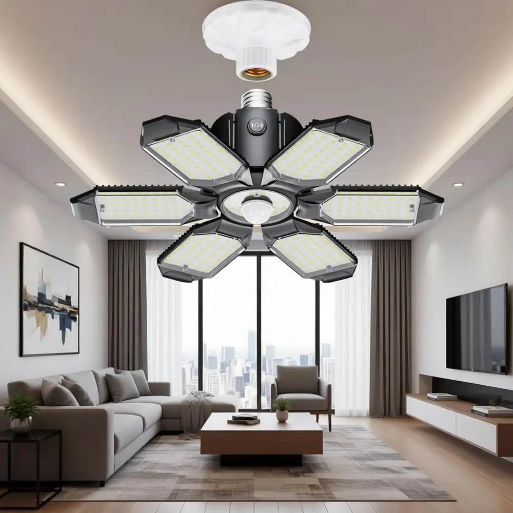 

200W Adjustable Garage Lights Ceiling LED, 20000LM Shop Lights Motion Sensor, Indoor or Garage, Workshop, Basement, Barn (2 Pack