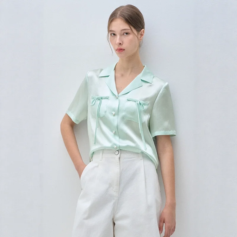 

Ele Acetate Fabric ort Sve irt Women's Thin V-Ne Classic Sle Summer Faion Casual Wear Comfortable Fit irt