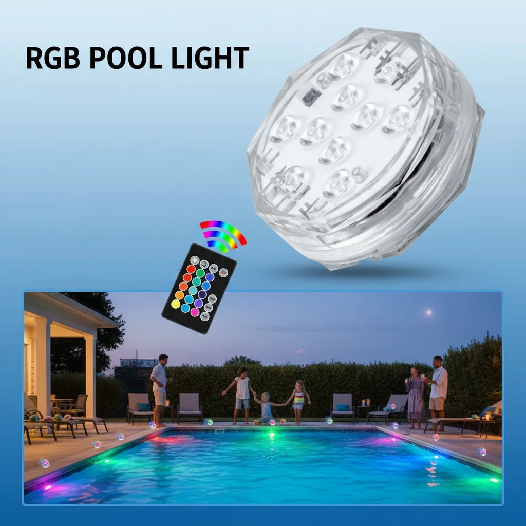 10 Color Changing Submersible LED Pool Lights with Remote Battery Operated for Pond Aquarium Ground Pools Party Decor