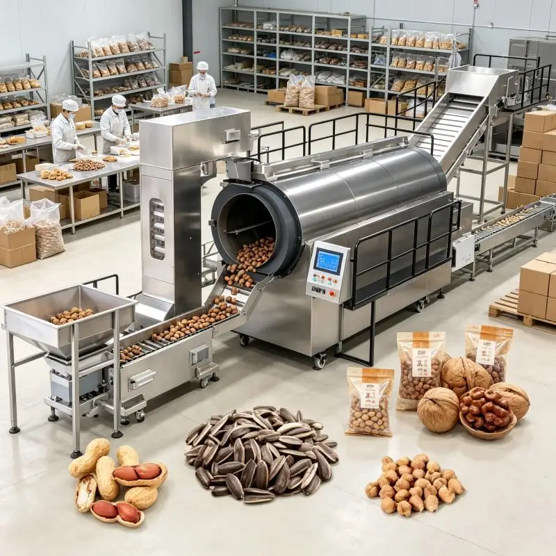 Continuous Belt Peanuts Nut Full Automatic Gas Almonds Cacao Beans Cashew Kernel Roast Roaster Line Machine