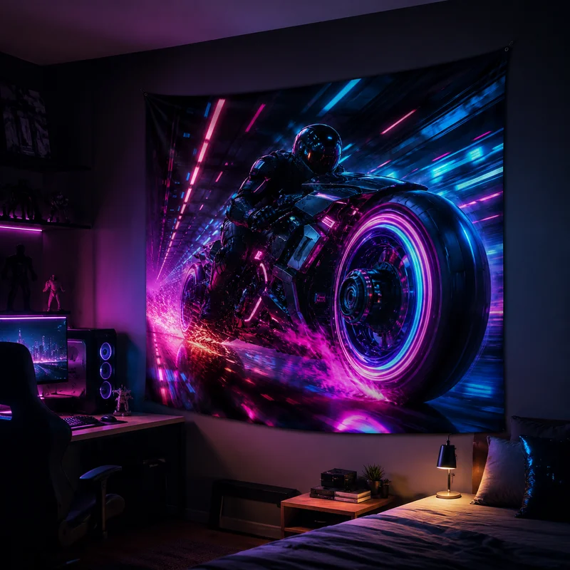 VIKAMA Cyber Mechanical Dragon Tapestry, Blue Light Technology Wall Hanging, Esports Room and Bedroom Home Decor Tapestry