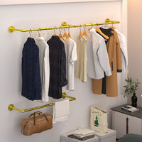 Wall Mounted Industrial Pipe Clothes Rack Bedroom Hanging Garment Rail Rack Space Saving Shelf