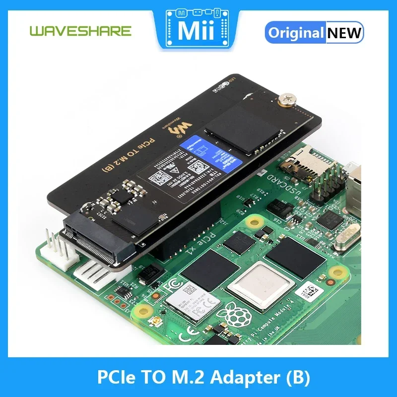 Waveshare PCIe TO M.2 adapter (B), Supports NVMe Protocol M.2 Solid State Drive, High-speed Reading/Writing for Raspberry Pi CM4