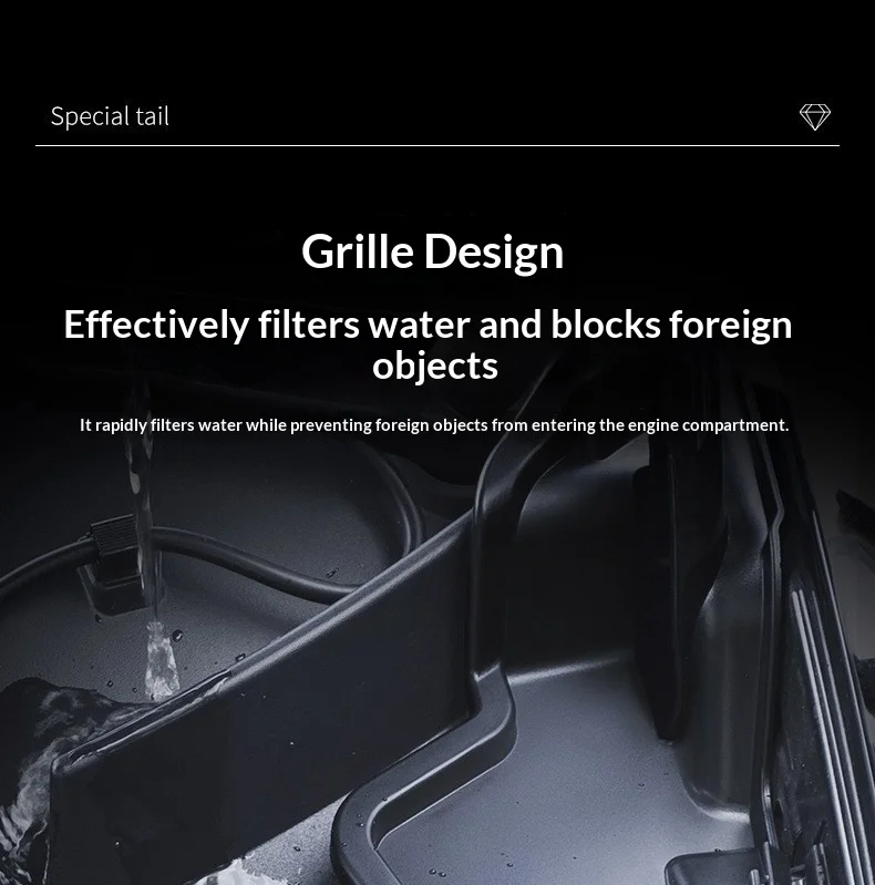 2Pcs Front Engine Hood Water Guide Channel For Tesla Model Y Debris Filter Car Anti-Clogging Net Black Water Guide Groove Filter