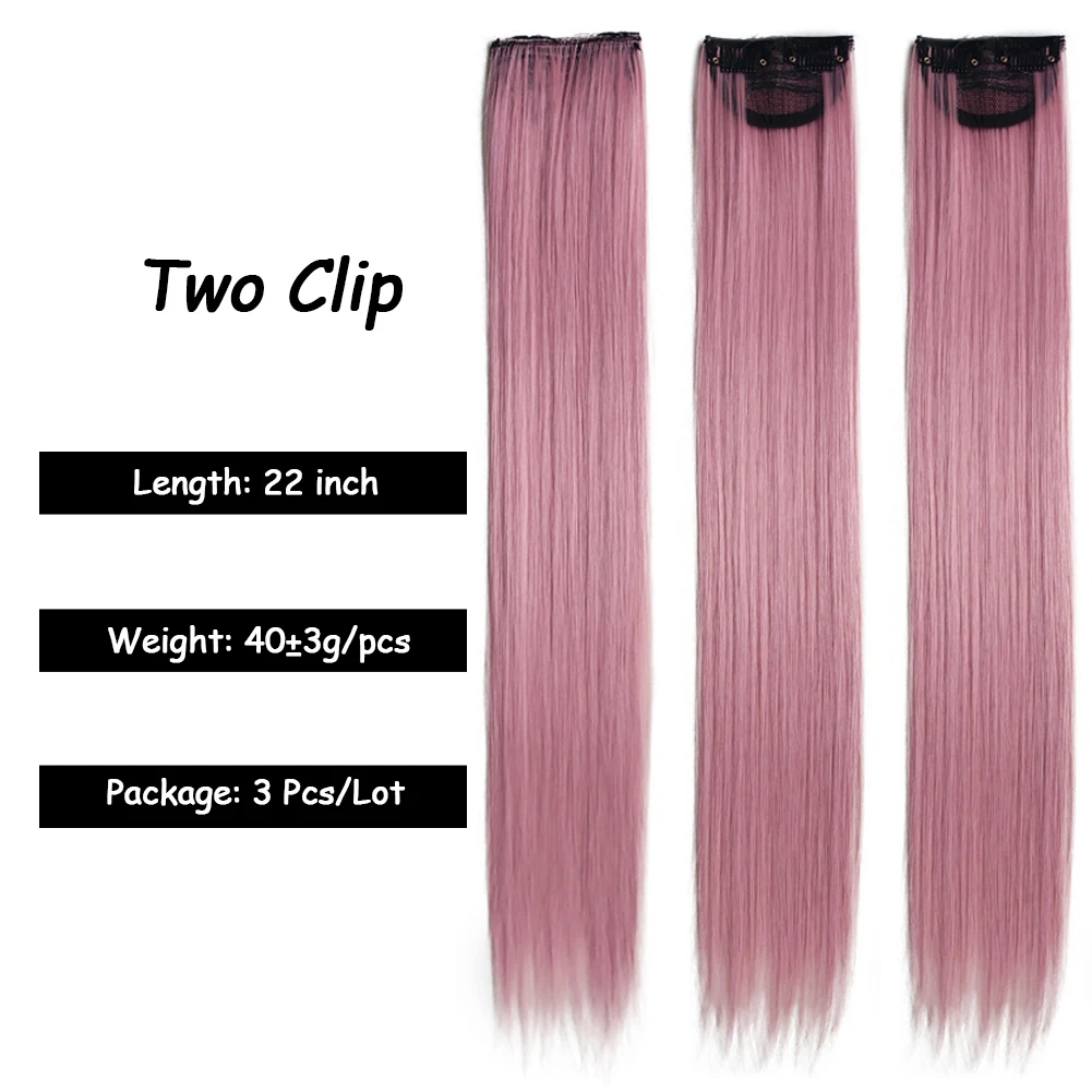 Clips de colores sintéticos en extensiones de cabello, Clips rectos de arcoíris en cabello, Clip de 22 pulgadas de largo, una pieza para niños, 5-7 paquetes