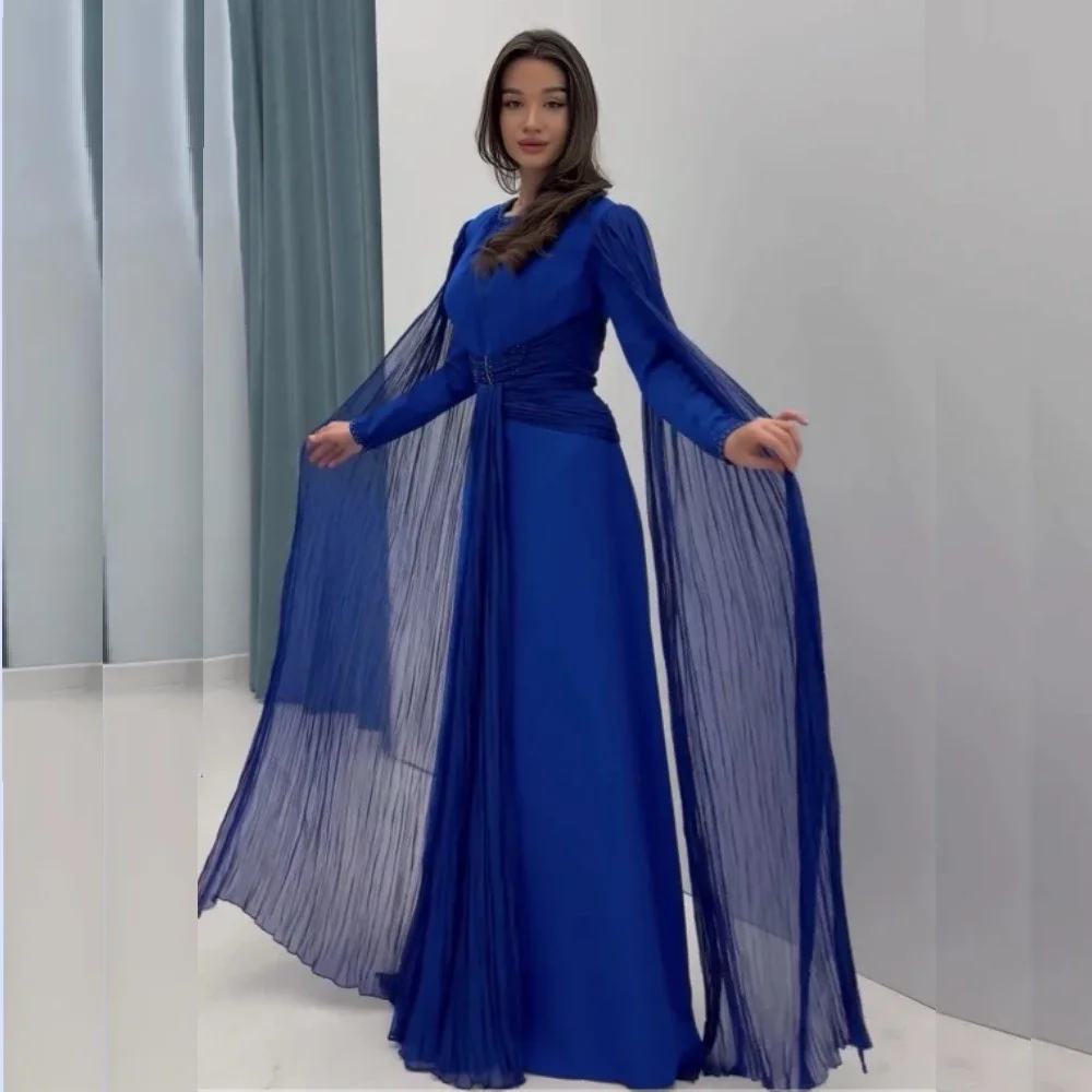 

Customized Saudi Arabia Formal Evening Gown Jewel Column Floor Length Skirts Tulle Draped Bespoke Occasion Dresses Prom Dress