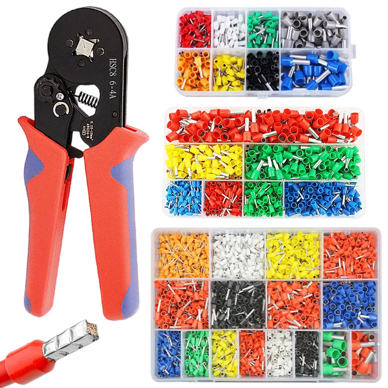 Tubular Crimping Terminals & Crimping Pliers Combo Set, Electrical Wire Connector Hand Tool Kit