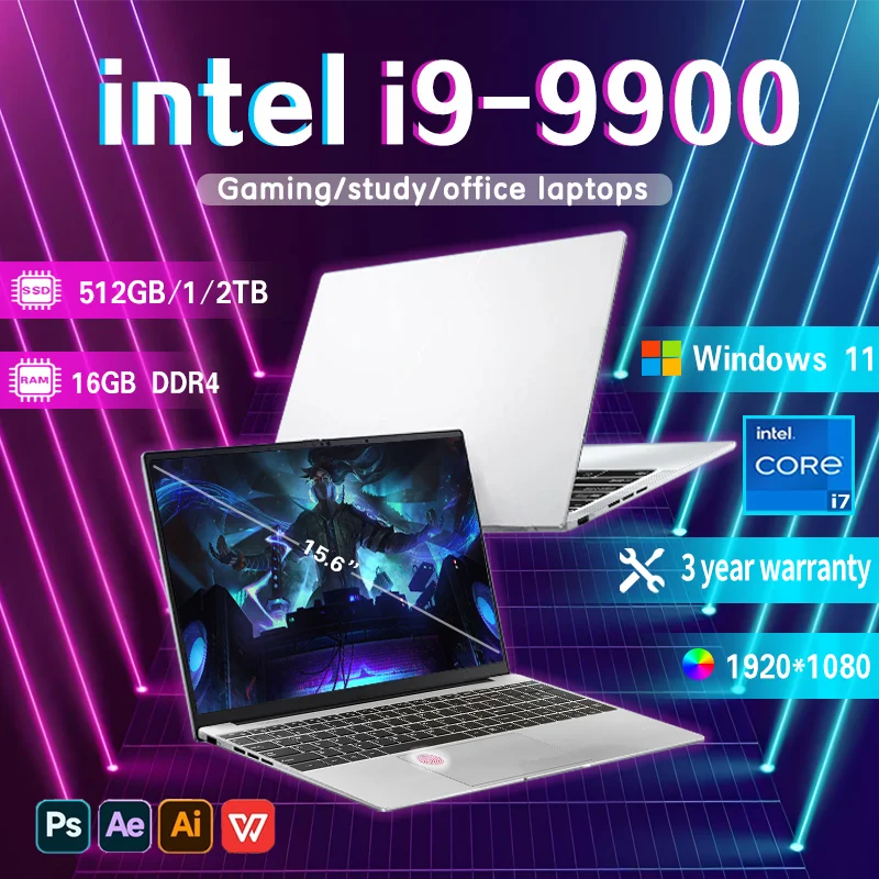 15.6' Windows 11 Pro Laptops Intel Core I9-9900 16GB RAM 1TB SSD Office Gamer Study Notebook Computer PC