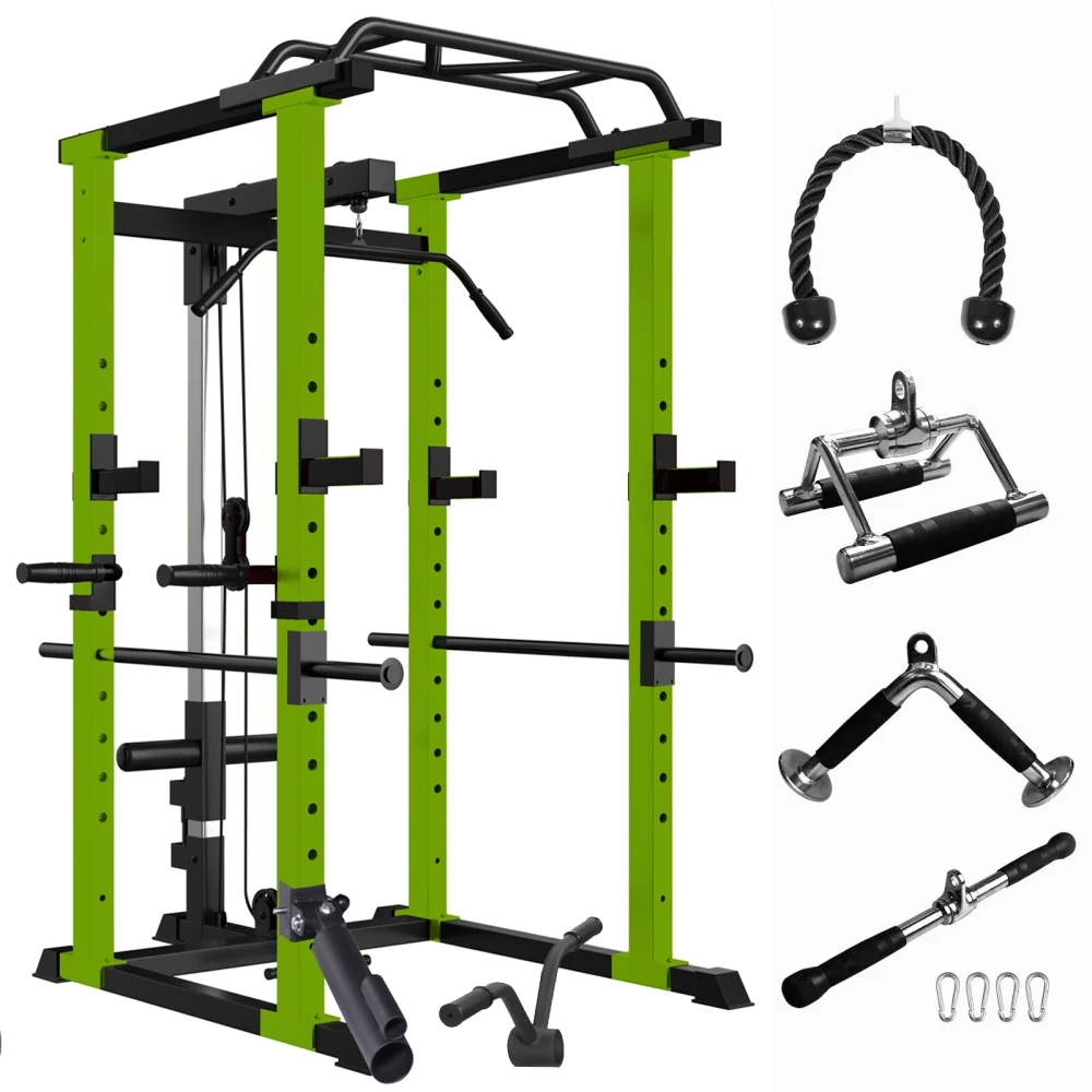 

Multi-functional Power Cage: 1000Lbs Capacity Home Pullup Squat Rack with Gym Accessories
