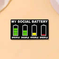 Fashion Black Square My Social Battery Enamel Brooch Creative English Letter Lapel Pin Badge Backpack Clothing Hat Accessories