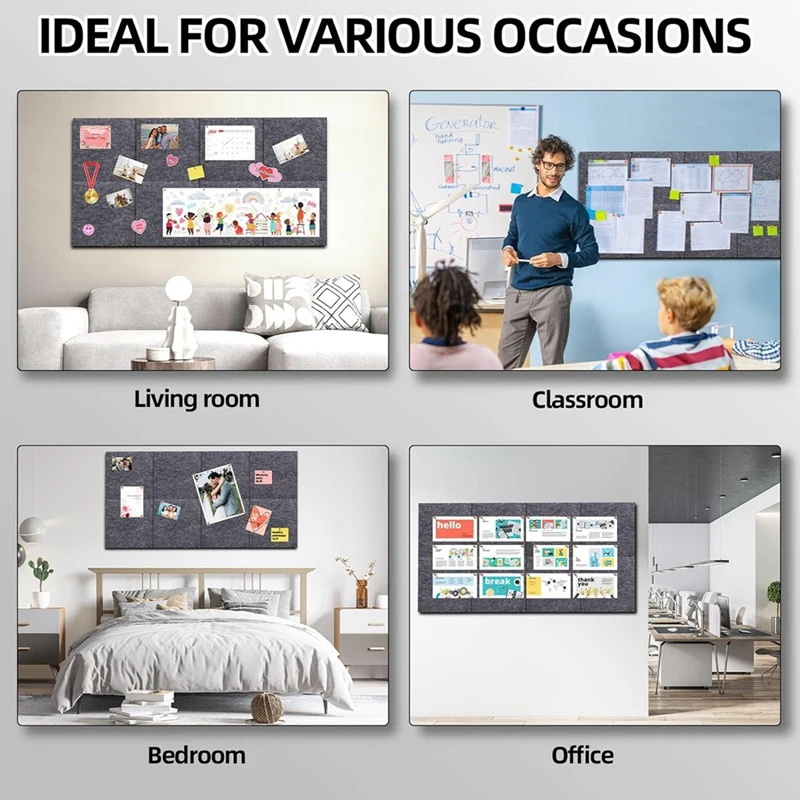 A35Q-Cork Board Wall Felt Board Tile With 60 Push Pins And Safe Removable Adhesive Labels For Bulletin Board In Office