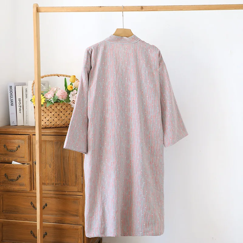 Women's 100%Cotton Loose Fitting Bathrobe Japanese Style Kimono with Belt Couples Bathrobe Sweat Steaming Pajamas Robes Women