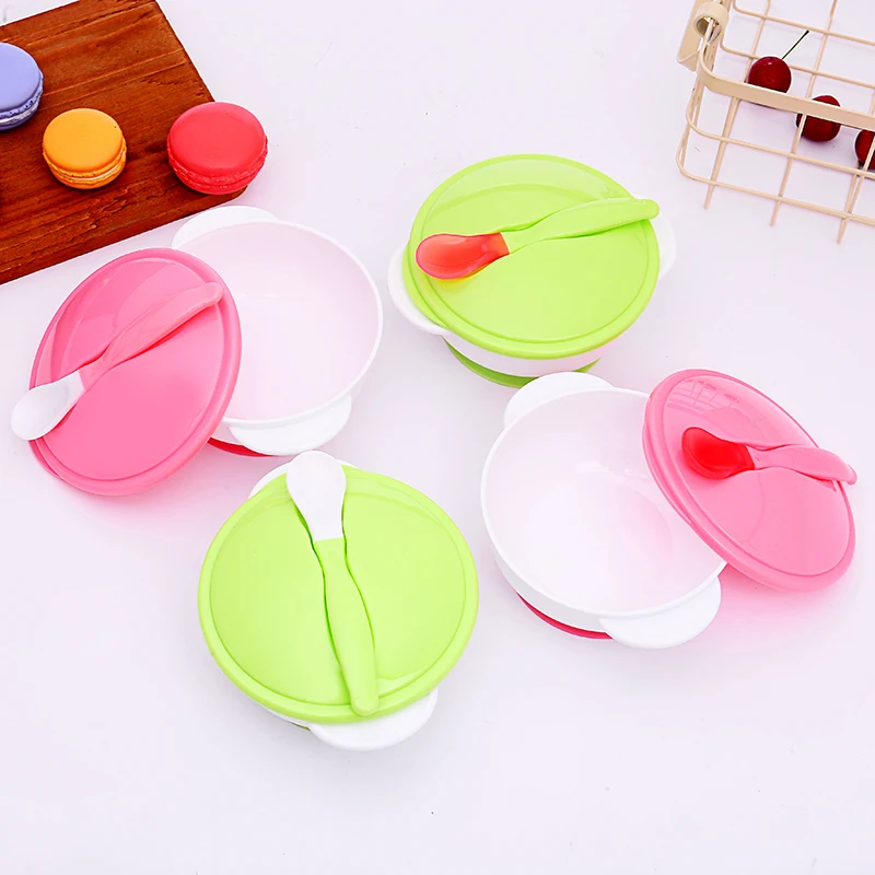 Baby Feeding Bowl Cutlery Sets Learning Set Food Bowl Spoon Safety Temperature Sensing Spoon Assist Training Bowl With Cover