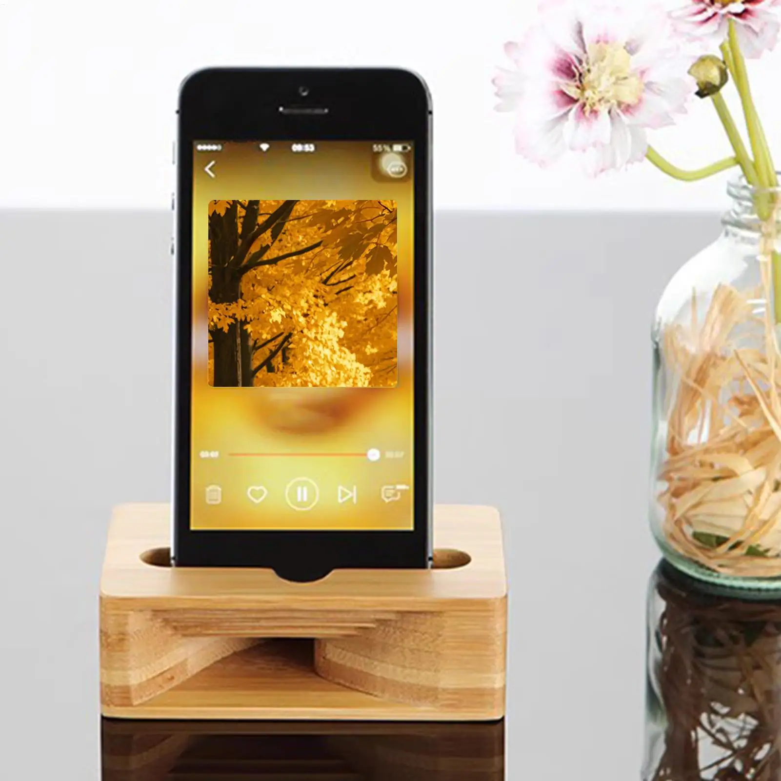 Telefonhalter Lautsprecher-Verstärker Holzständer Desktop-Telefonlautsprecher Universeller Verstärker Handy-Ständer Lautsprecher Telefon-Dockingstation