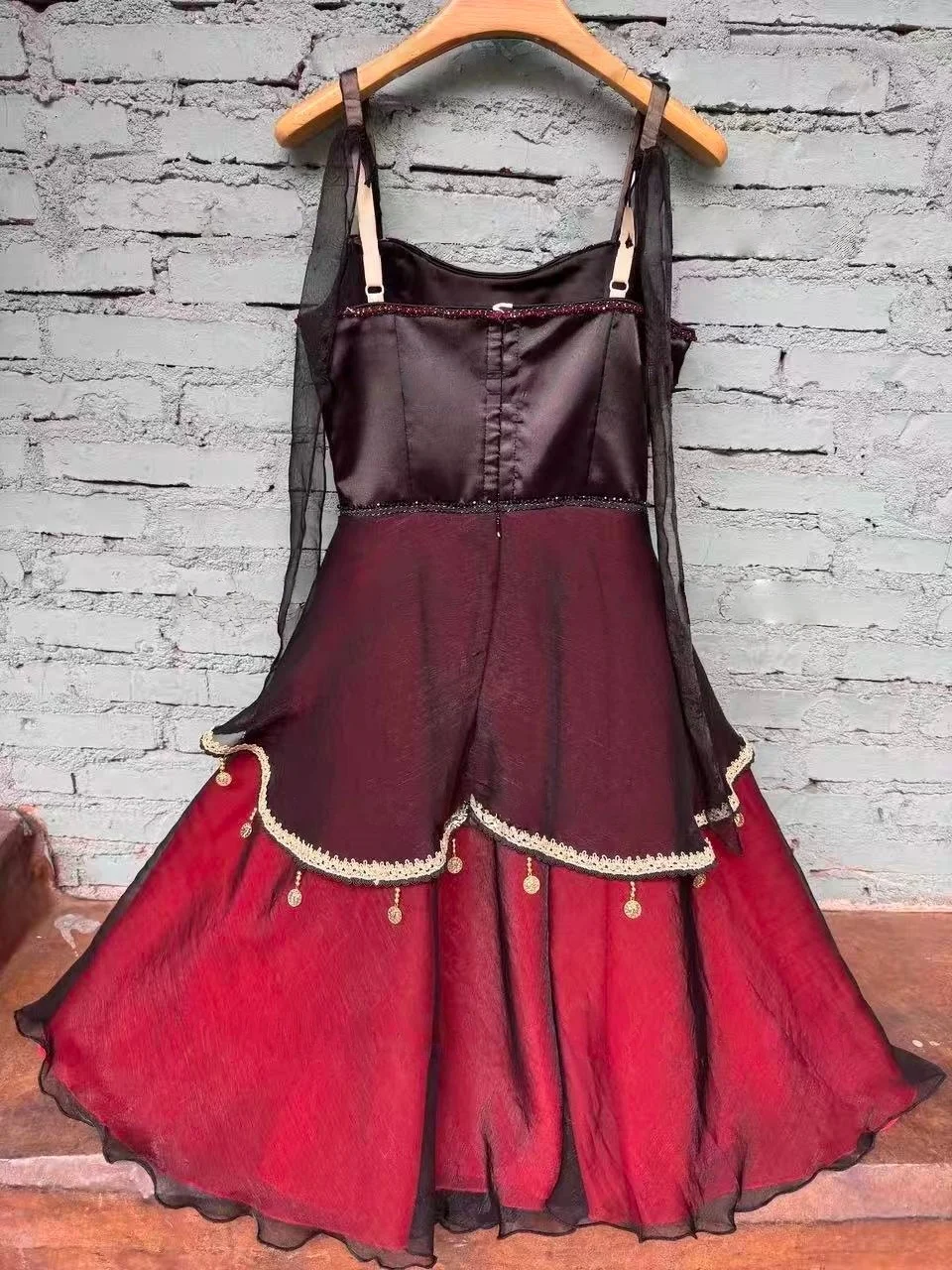 Esmeralda women's variation ballet skirt custom red, black, gold sparkling diamond flowing long gauze skirt - view 3