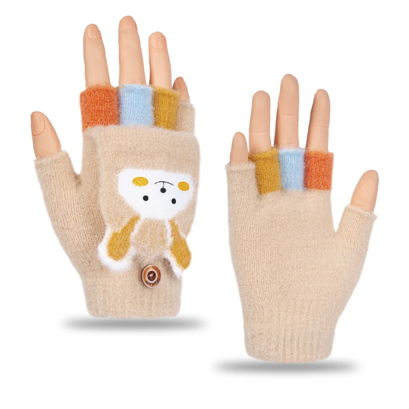 От 2 до 8 летДетские жаккардовые перчатки с раздвоенными пальцами, теплые флисовые и утолщенные флип-перчатки с героями мультфильмов для мальчиков и девочек