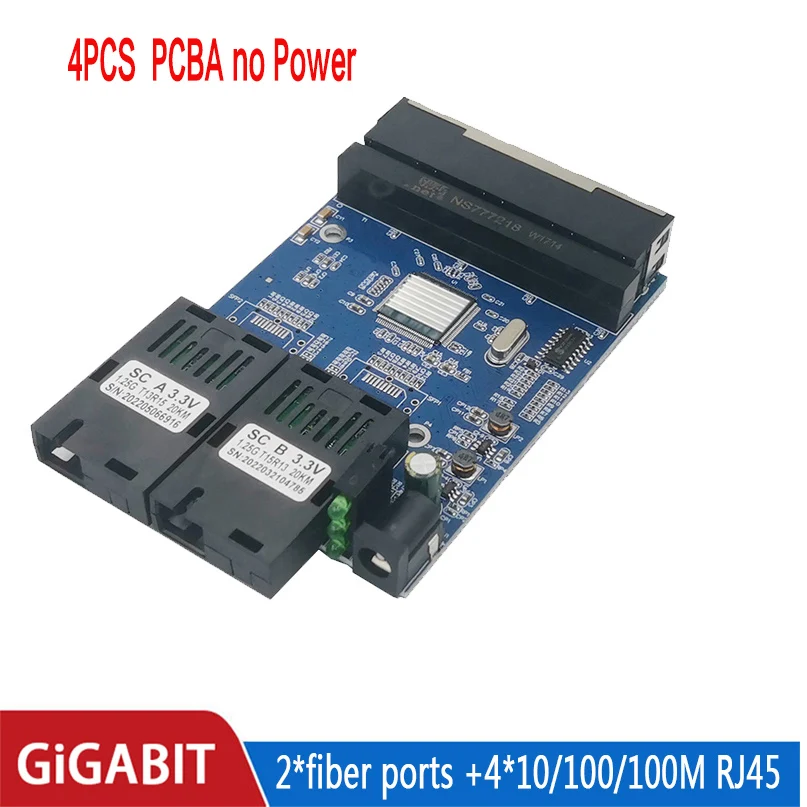 Gigabit Ethernet switch Fiber Optical Media Converter 4 RJ45 2 10/100/1000M UTP 2F4E Port PCB