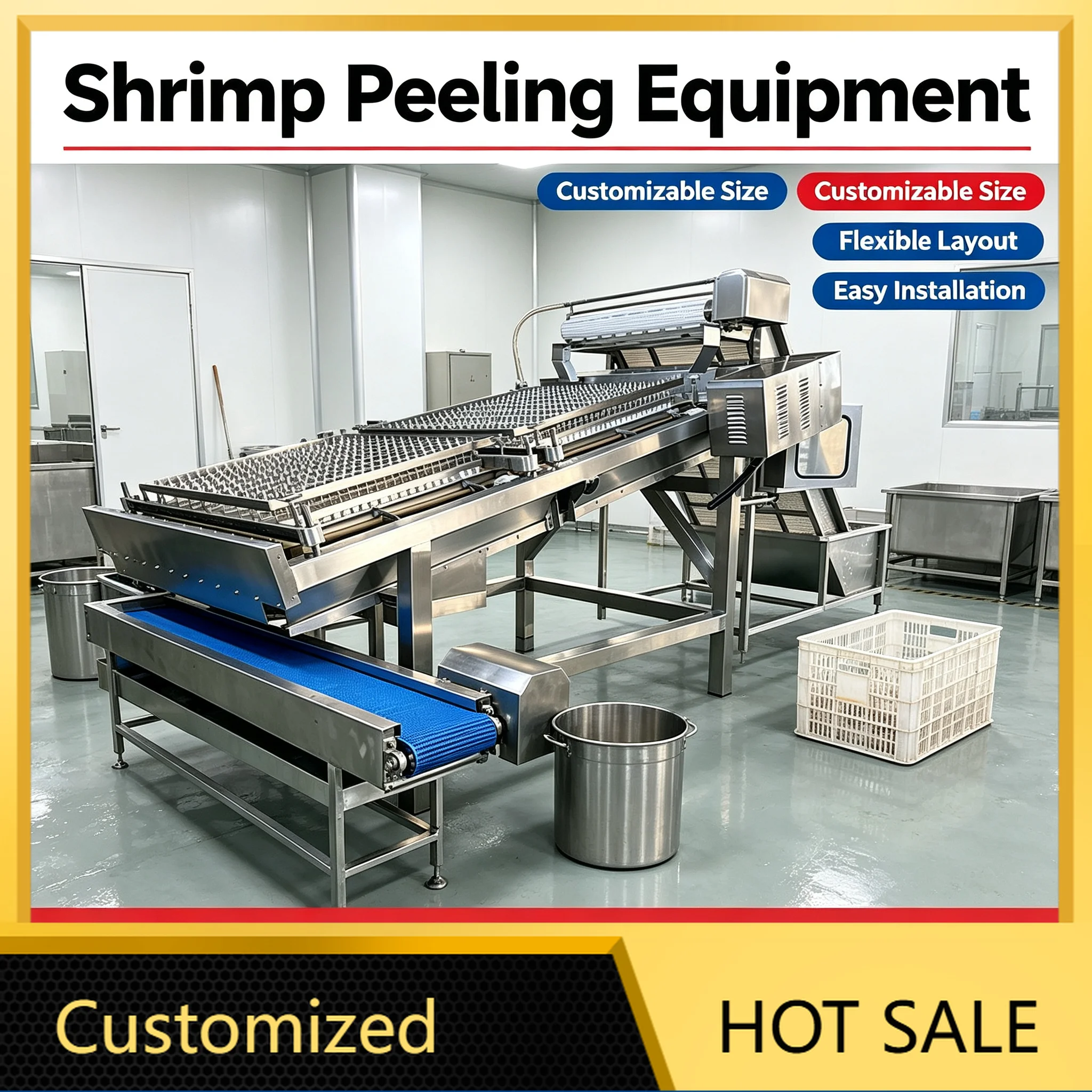 Shrimp Peeling Machine, Customizable Automatic Shell Removing Unit for Seafood Product Production Line Customized