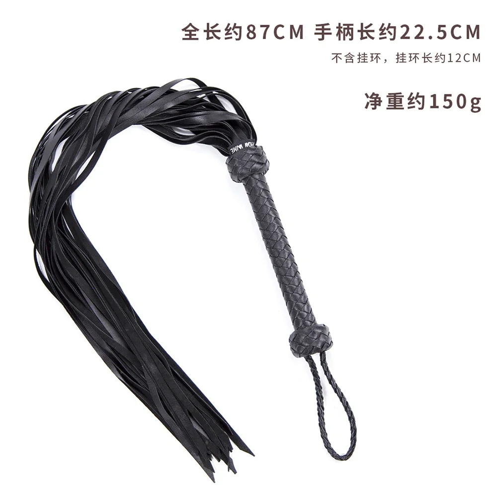 87CM Handmade Genuine Sheepskin Leather HorseWhip,Sheepskin Suede Flogger Cowhide Horse Riding Whip Handle with Wrist Strap