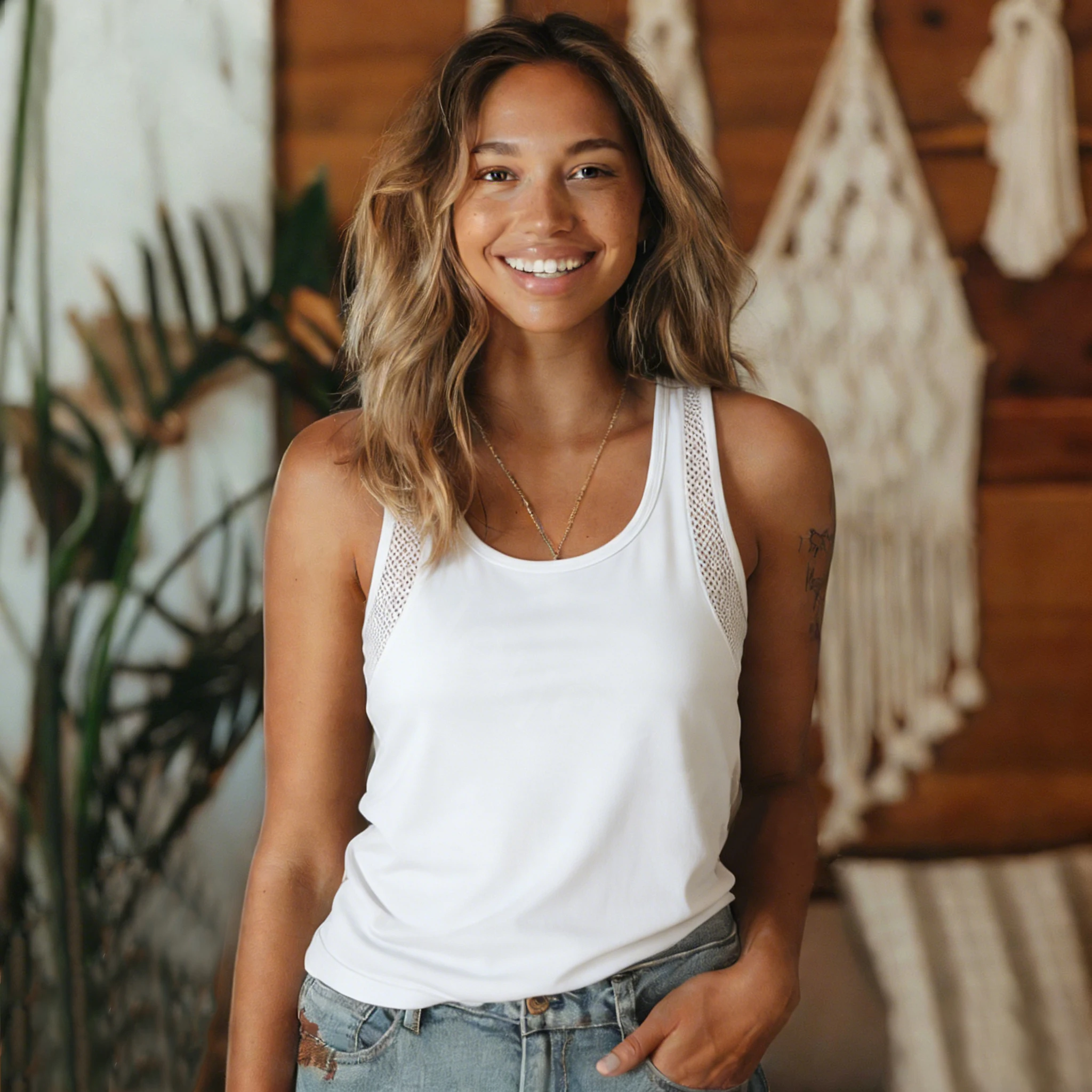 Chaleco reticular para mujer, camiseta holgada de estilo bohemio, camiseta sin mangas de verano, ropa de moda suave para parejas, camiseta femenina que combina con todo