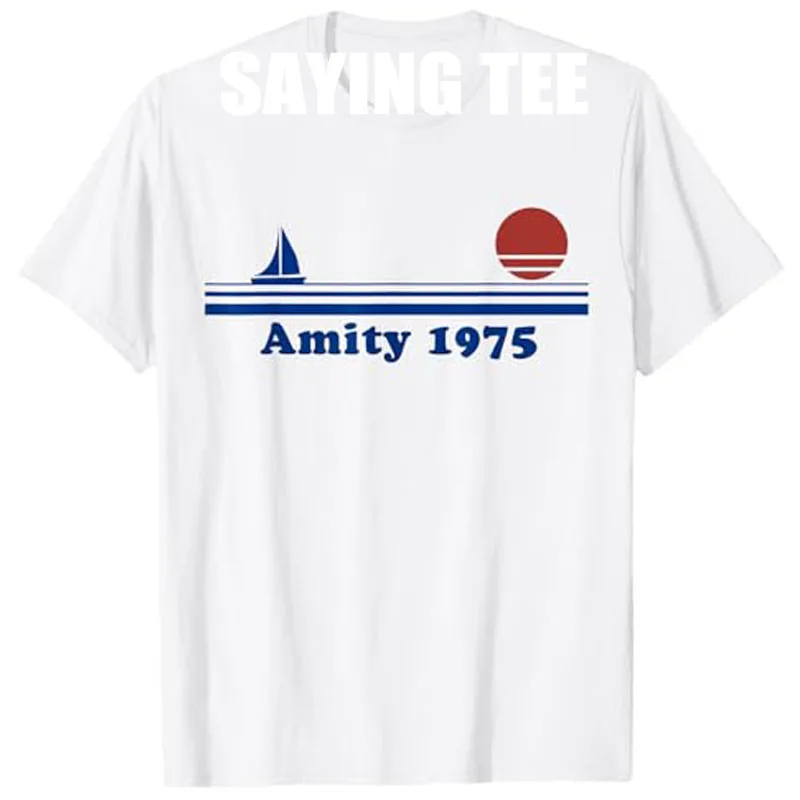 

Amity 1975 Sunset - Sailboat Sunrise Summer Ocean Vacation T-Shirt Fashion Holiday Clothes Short Sleeve Tops Vintage Saying Tee