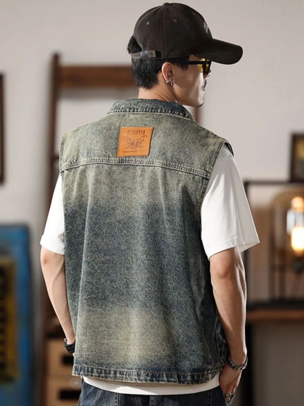 Retro American Denim Vest Men's Spring Autumn Loose Large Size Sleeveless Workwear Jacket with Big Pockets Youth Casual Style