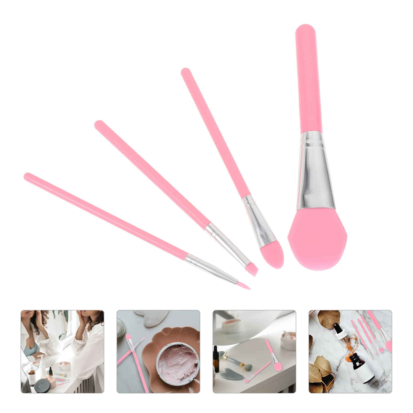 

4Pcs Silicone Makeup Brush Kit Applicator for Liquid Foundation Face Care Smooth Handle Easy Reducing