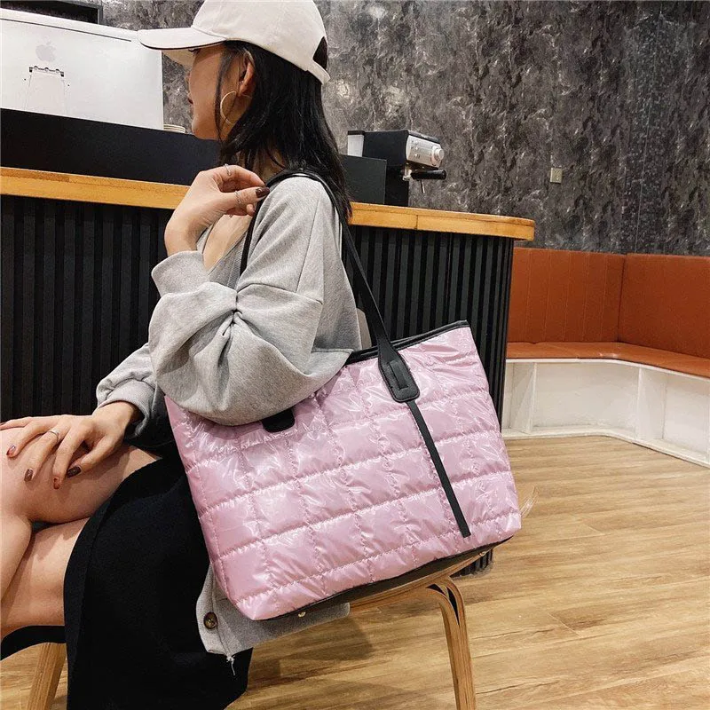 

New Winter Space Cotton Handbag Women Casual Totes Bag Down Feather Padded Lady Fashion Shoulder Bags Sac A Mian Crossbody Bag