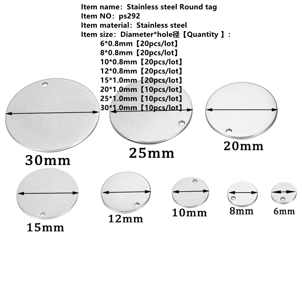 10-20pcs/Lot 6-30mm Stainless Steel Round Pendant Tag Disc For Jewelry Making