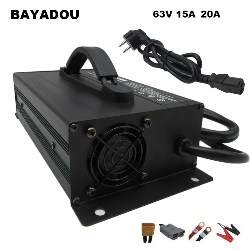 

1200W 15S 55.5V 15A Lithium Battery Charger 63V 20A Li-ion Smart Forklift Electric Sightseeing Car RV Charger XT90