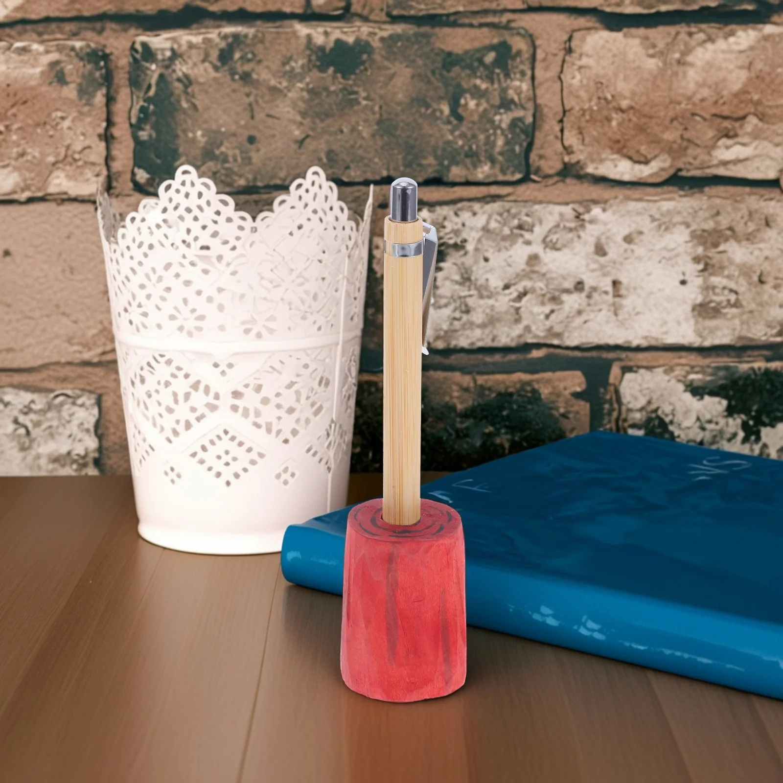 حامل أقلام خشبي لمكتب المكتب محاكاة جذع شجرة شكل قلم رصاص حامل ثقب واحد منظم القلم سطح المكتب الخشبي المستقر