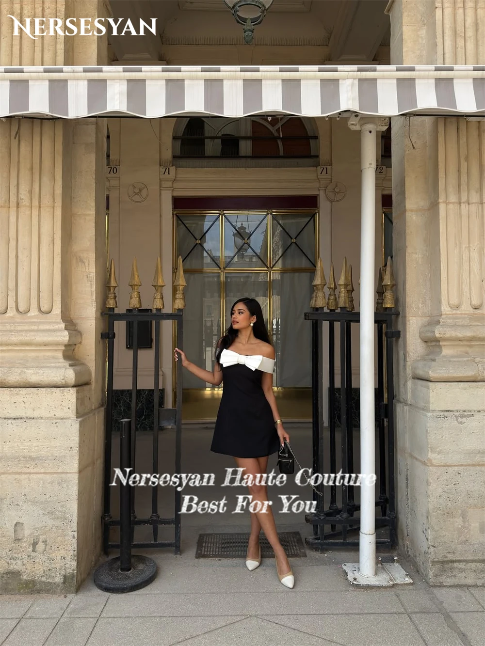 Sukienki mini na studniówkę Nersesyan Sexy Bow, z odkrytymi ramionami, linia A, satynowe sukienki na imprezę, bez pleców, krótkie sukienki na studniówkę, do klubu, szyte na miarę