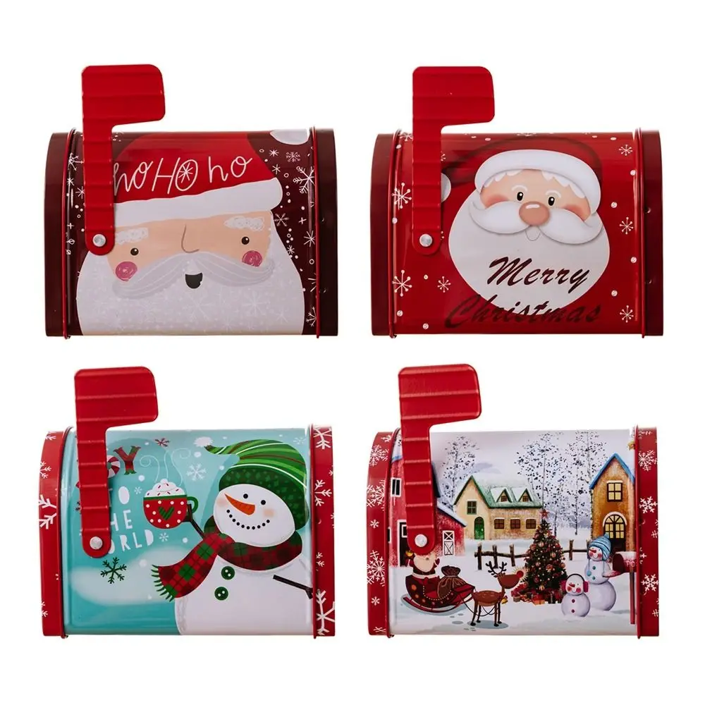 1Pc Christmas Candy Box Mailbox Shaped Large Capacity Mailbox Cookie Box Biscuit Candies Chocolates Money Bank Xmas Tin Box