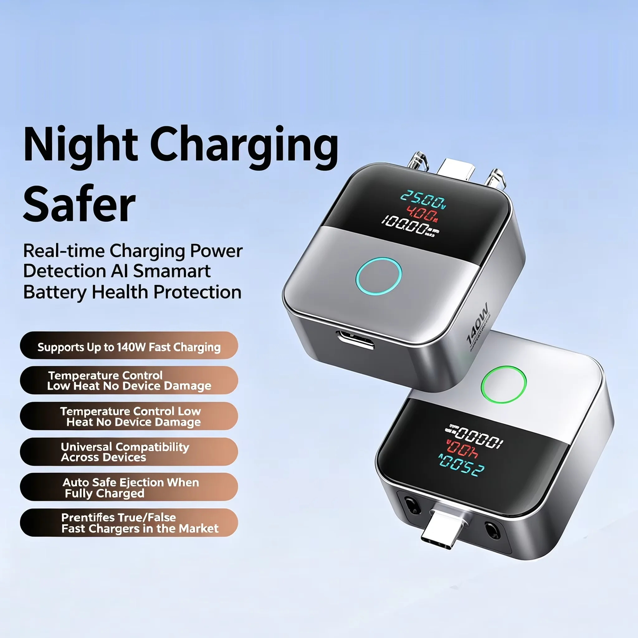 Night Charging Safer Full Power Separator Battery Health Protection Adapter with Real Time Charging Data for Phone Tablets Safe
