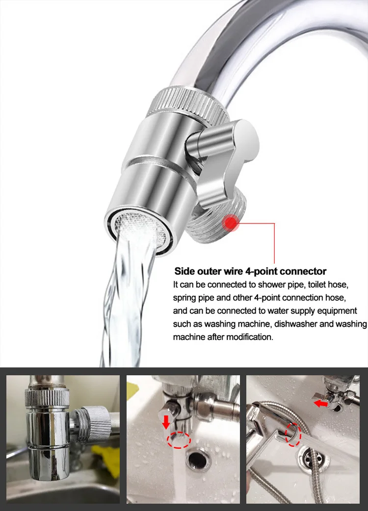 Küchen armatur Waschbecken Dusch spray Wasserhahn Ausziehdüse Wasserfall 3-Wege-Anschluss Waschbecken Bad WC Wasserhahn Kopf – Detail 8