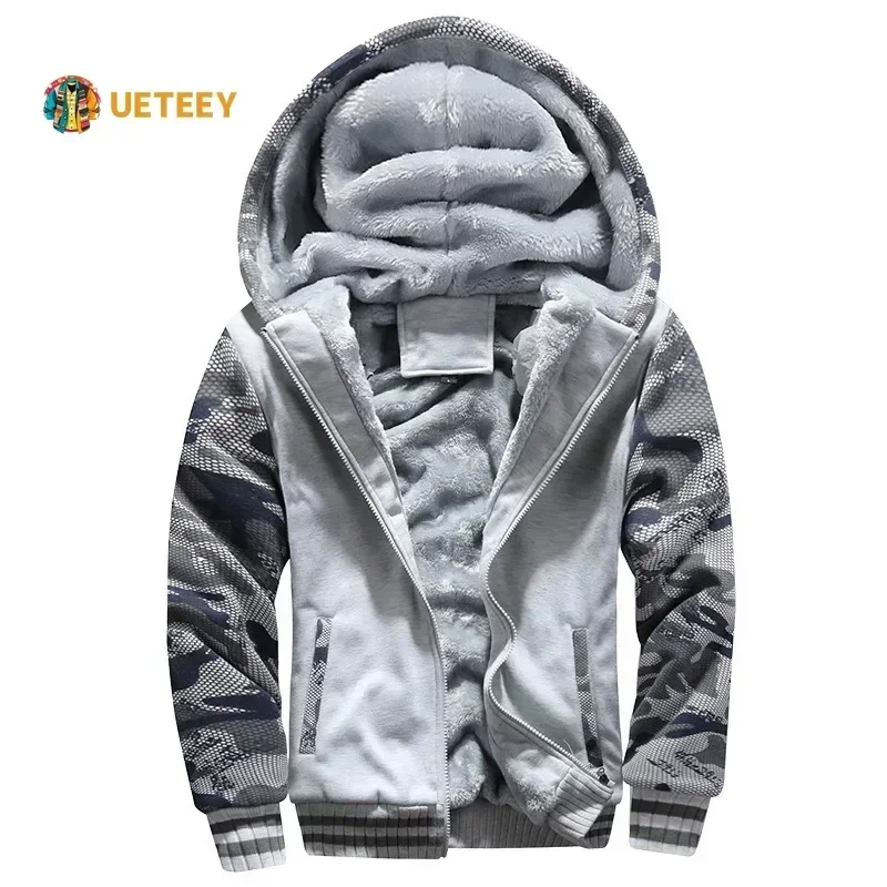 Winter Men Sweatshirts Fleece Thickened Warm Camouflage Cardigan Sweater Male Casual Hooded Jackets Men\'s Outdoor Sportswear