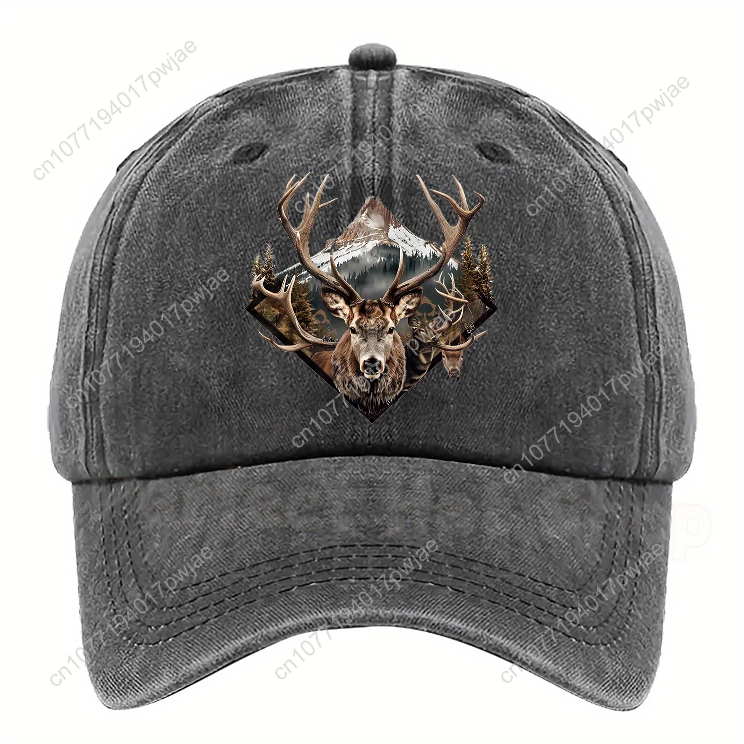 Vreedzame en majestueuze berg met statement baseballpet met hertenprint, verstelbare maat in meerdere kleuren
